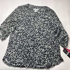 Rebecca Malone Petites Women's Animal Print Bejeweled  Sweater Sz PL
